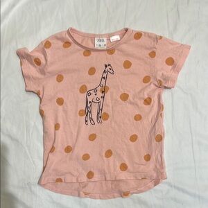 Zara Kids (3-4yrs) Pink Tee with Giraffe and Dots